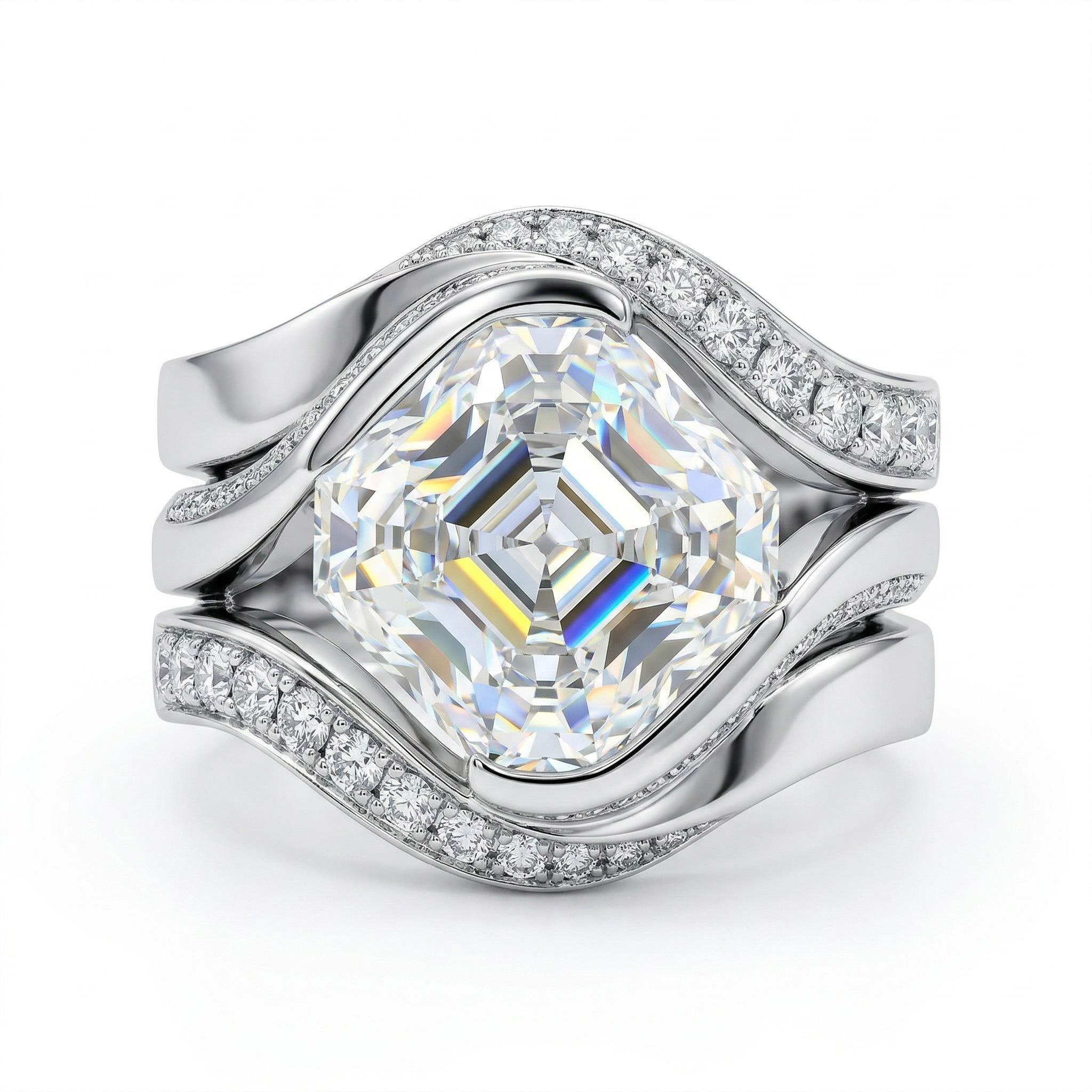 5.2 ct.tw. Flowing Wrap Asscher Cut VVS Moissanite S925 Silver Engagement Ring