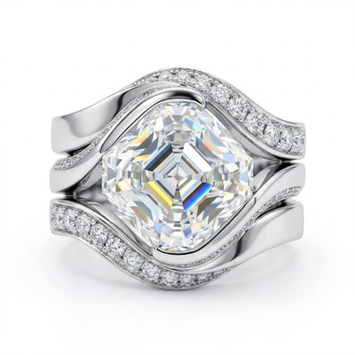 5.2 ct.tw. Flowing Wrap Asscher Cut VVS Moissanite S925 Silver Engagement Ring
