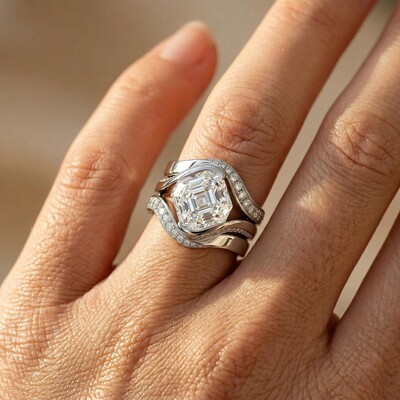 5.2 ct.tw. Flowing Wrap Asscher Cut VVS Moissanite S925 Silver Engagement Ring