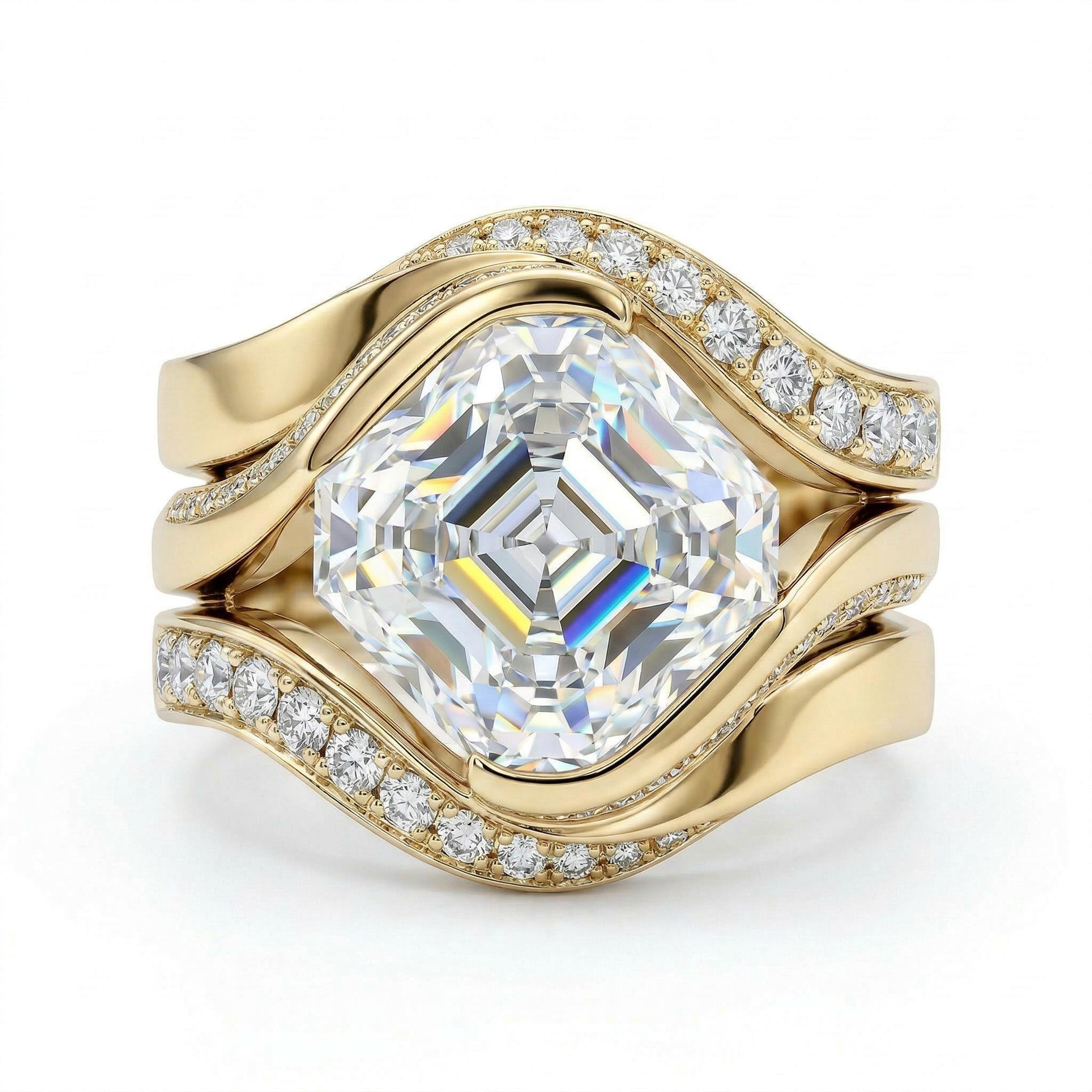 5.2 ct.tw. Flowing Wrap Asscher Cut VVS Moissanite S925 Silver Engagement Ring