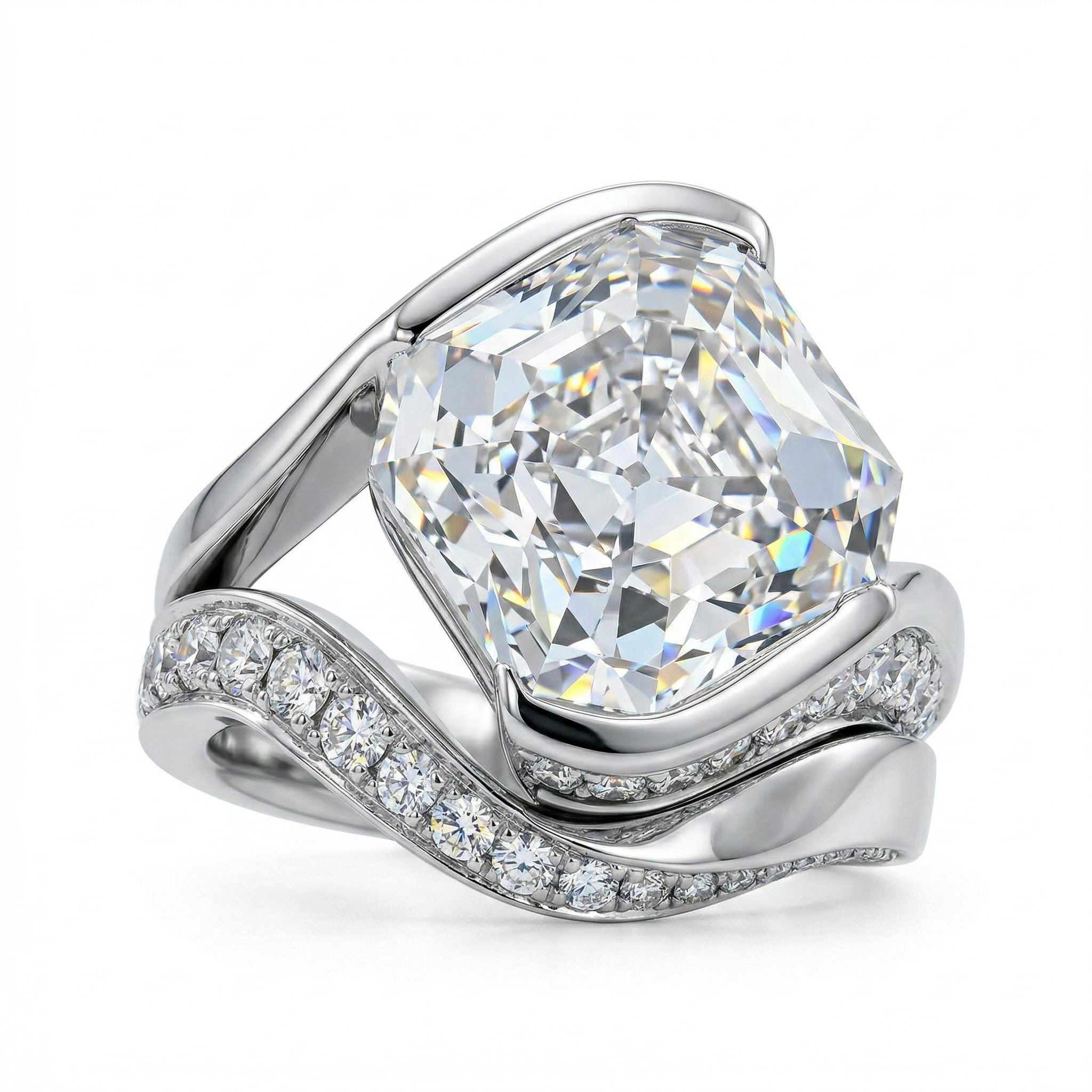 5.2 ct.tw. Flowing Wrap Asscher Cut VVS Moissanite S925 Silver Engagement Ring