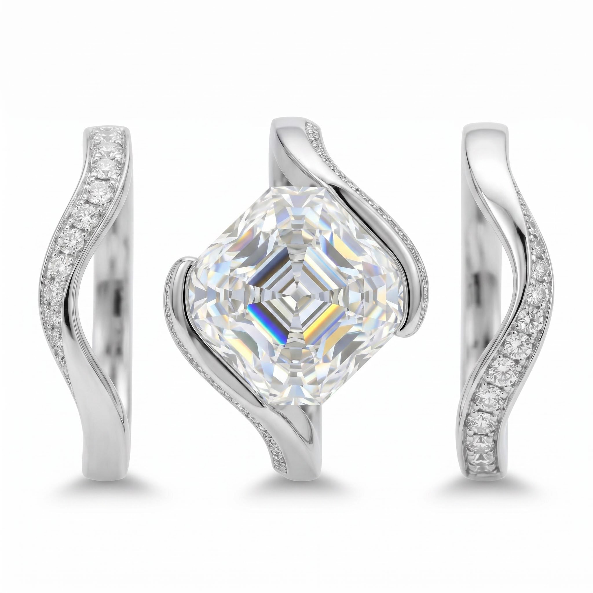 5.98 ct.tw. Flowing Wrap Asscher Cut Wedding Ring Set- 3Pcs 5.98 ct.tw. Flowing Wrap Asscher Cut Wedding Ring Set- 3Pcs