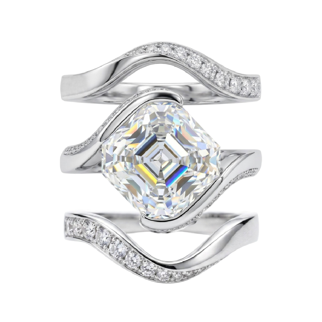 5.98 ct.tw. Flowing Wrap Asscher Cut Wedding Ring Set- 3Pcs 5.98 ct.tw. Flowing Wrap Asscher Cut Wedding Ring Set- 3Pcs