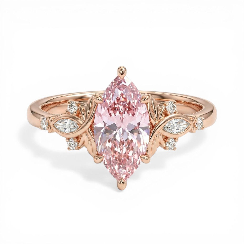 1.7ct.tw. Butterfly Pink Marquise Cut S925 Silver Engagement Ring
