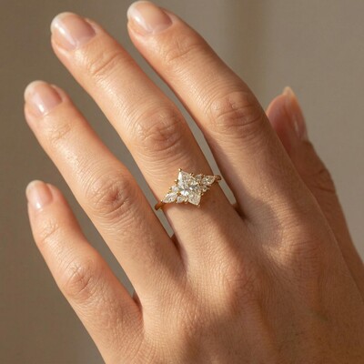 2.4ct.tw. Unique Fantasy Marquise Cut VVS Moissanite S925 Silver Engagement Ring