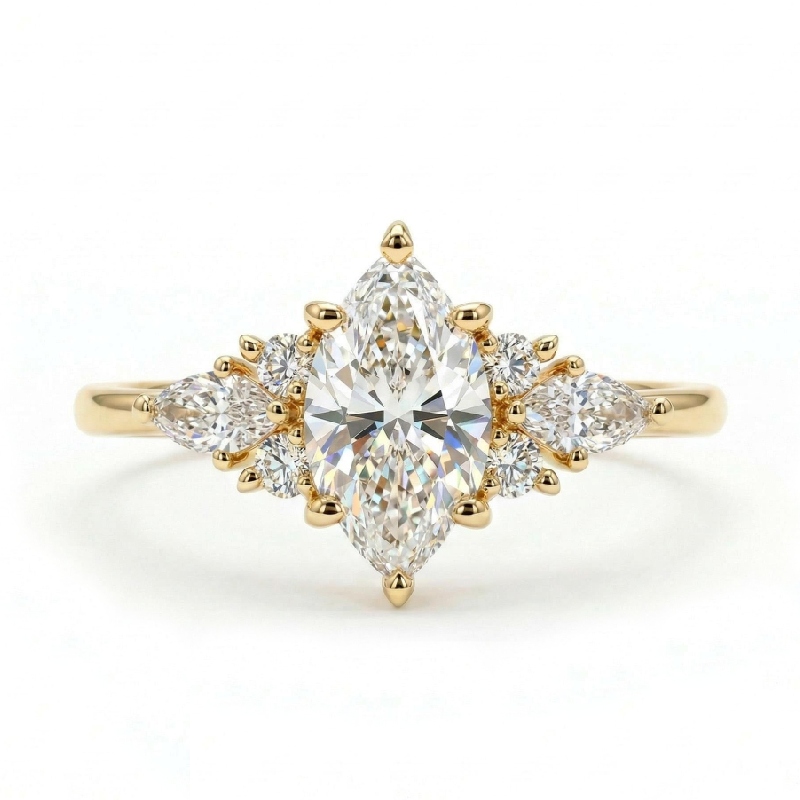 2.4ct.tw. Unique Fantasy Marquise Cut VVS Moissanite S925 Silver Engagement Ring