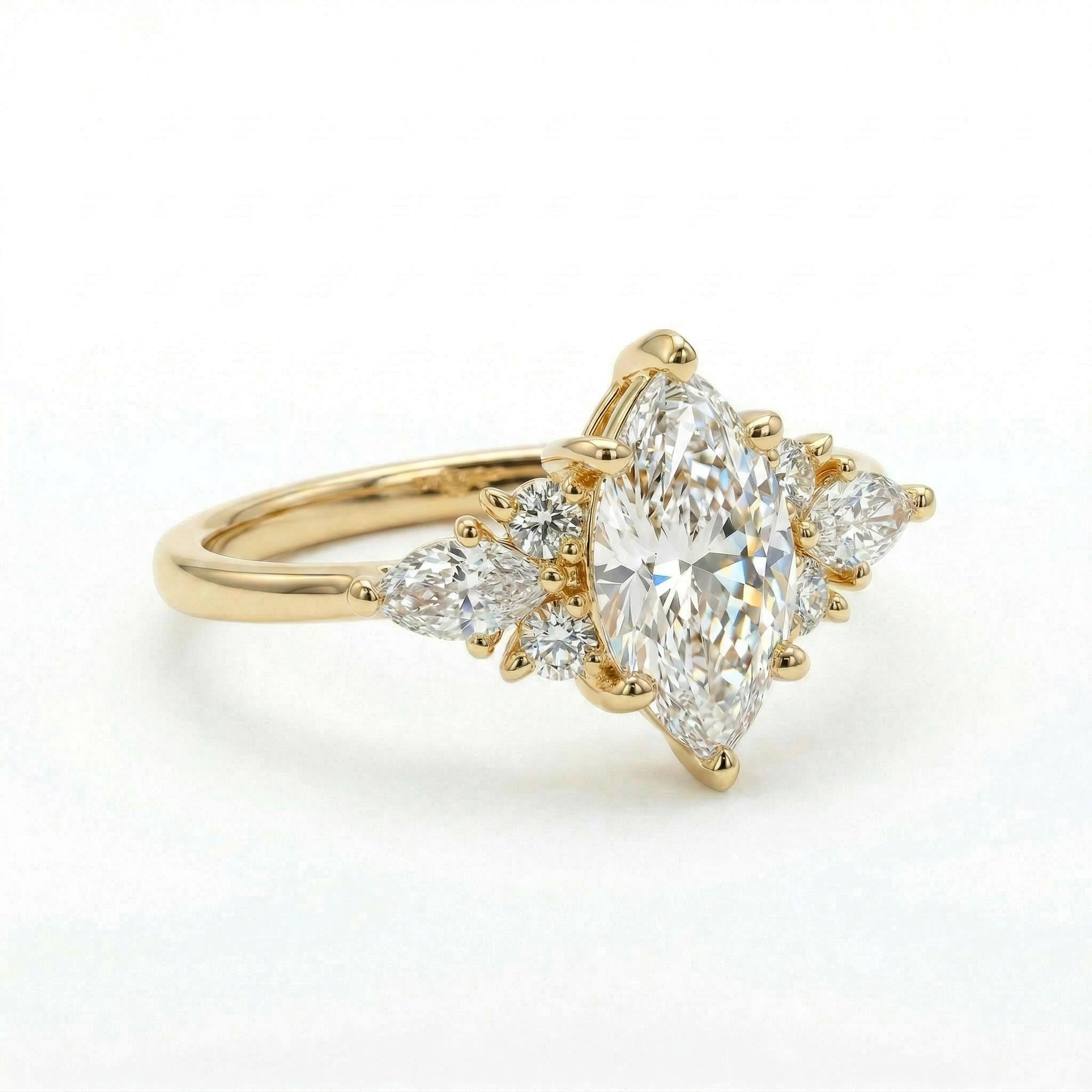 2.4ct.tw. Unique Fantasy Marquise Cut VVS Moissanite S925 Silver Engagement Ring