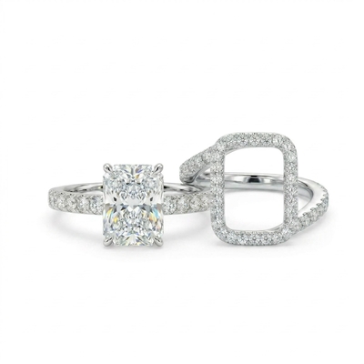 1.7 ct.tw. Detachable Halo Radiant Cut VVS Moissanite S925 Silver Wedding Ring Set