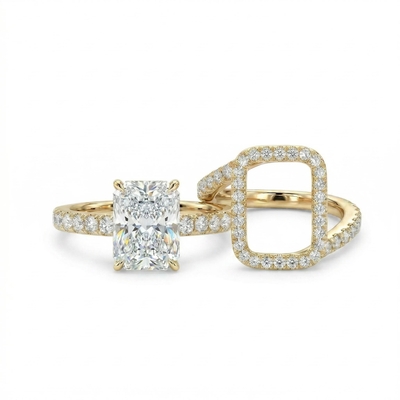 1.7 ct.tw. Detachable Halo Radiant Cut VVS Moissanite S925 Silver Wedding Ring Set