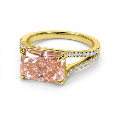 4.32 ct.tw. Stacked Pink Radiant Cut S925 Silver Engagement Ring Set