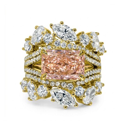4.32 ct.tw. Stacked Pink Radiant Cut S925 Silver Engagement Ring Set
