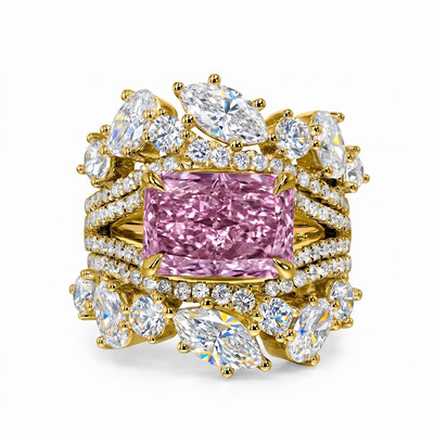 7.18 ct.tw. Stacked Purple Pink Radiant Cut with Curved Marquise Cut Wedding Ring Set - 3Pcs