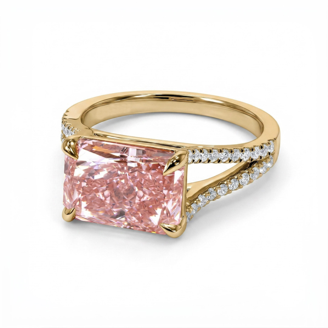 7.18 ct.tw. Stacked Pink Radiant Cut with Curved Marquise Cut Wedding Ring Set - 3Pcs