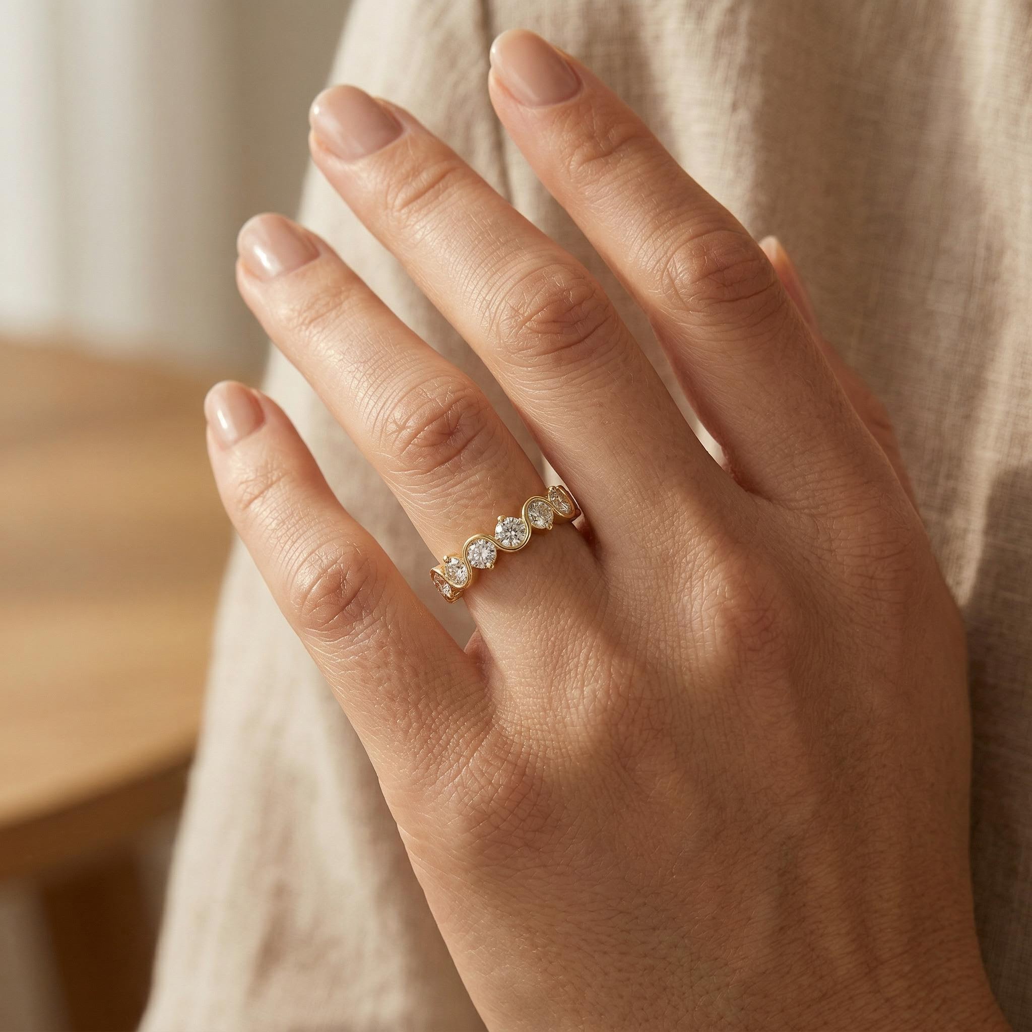 2.2 ct.tw. Curved Round Cut VVS Moissanite S925 Silver Wedding Band Ring