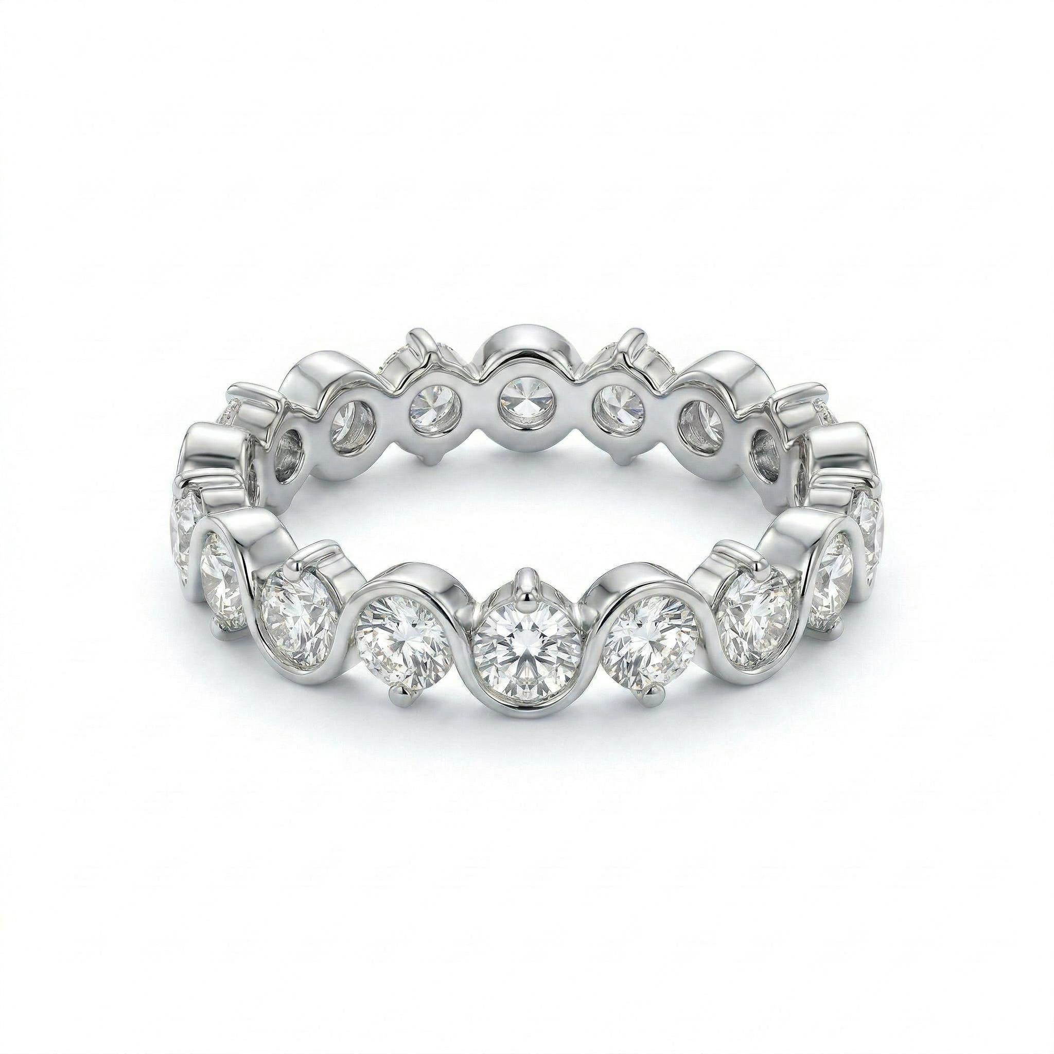 2.2 ct.tw. Curved Round Cut VVS Moissanite S925 Silver Wedding Band Ring