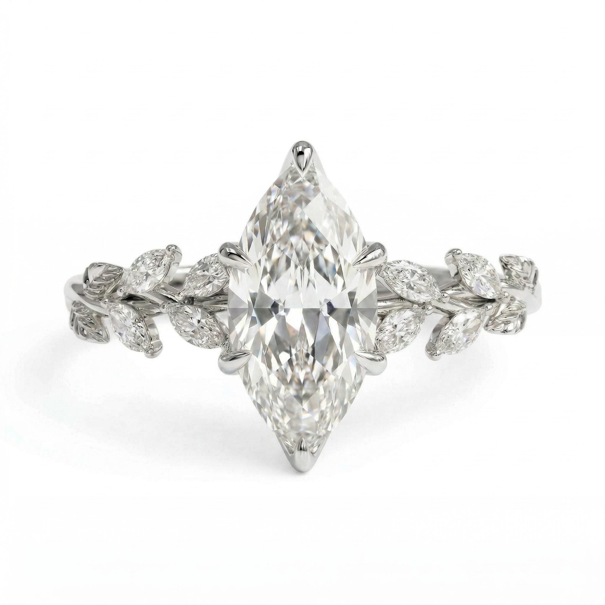 1.8 ct.tw. Fairy Flower Marquise Cut VVS Moissanite S925 Silver Engagement Ring