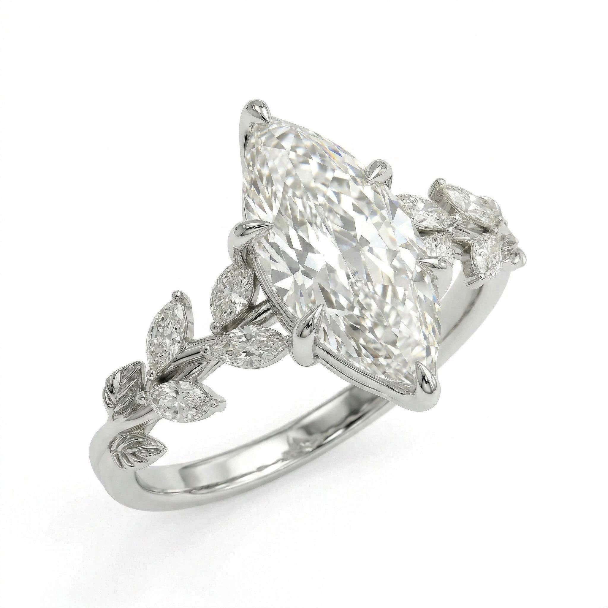 1.8 ct.tw. Fairy Flower Marquise Cut VVS Moissanite S925 Silver Engagement Ring