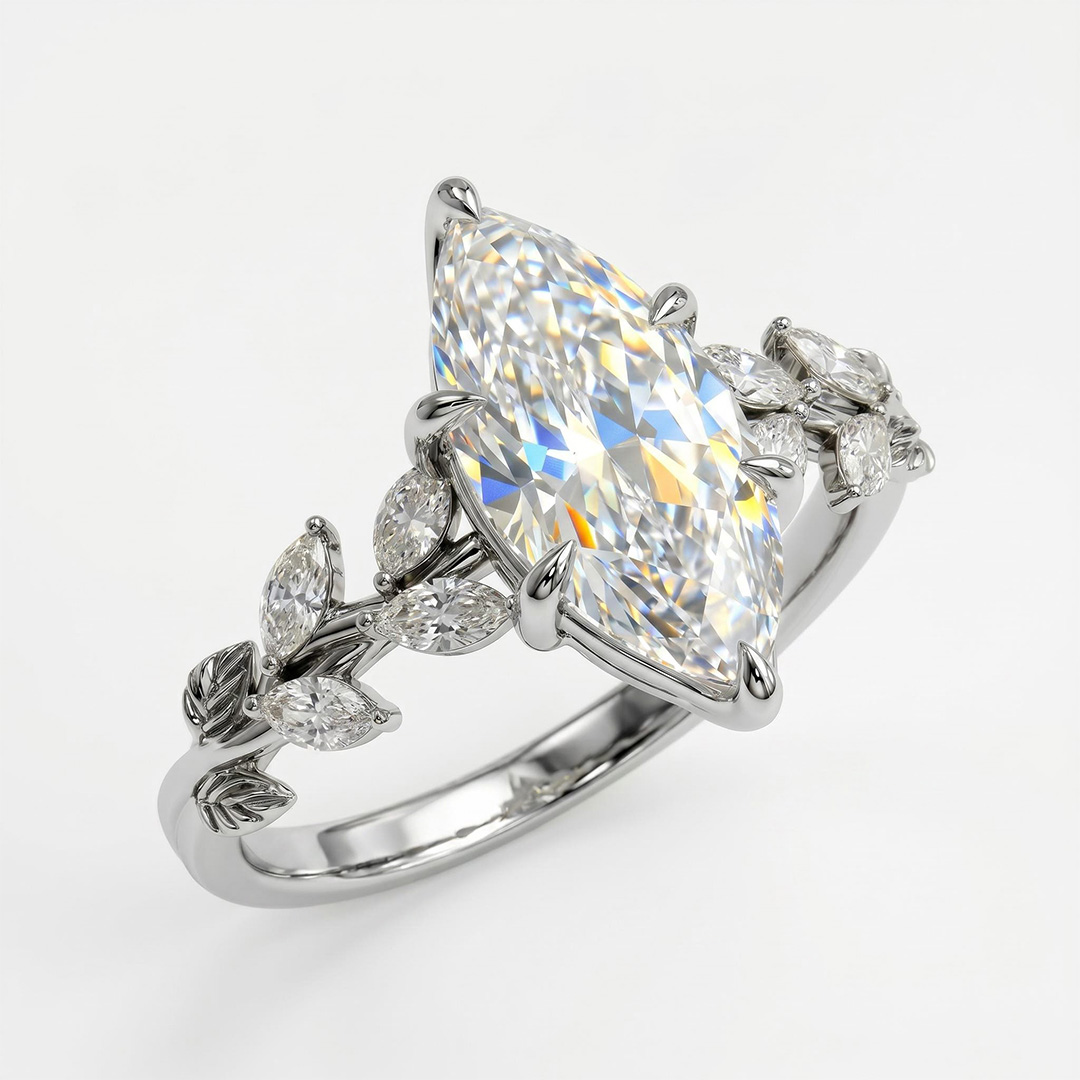2.24 ct.tw. Fairy Flower Marquise Cut VVS Moissanite S925 Silver Engagement Ring