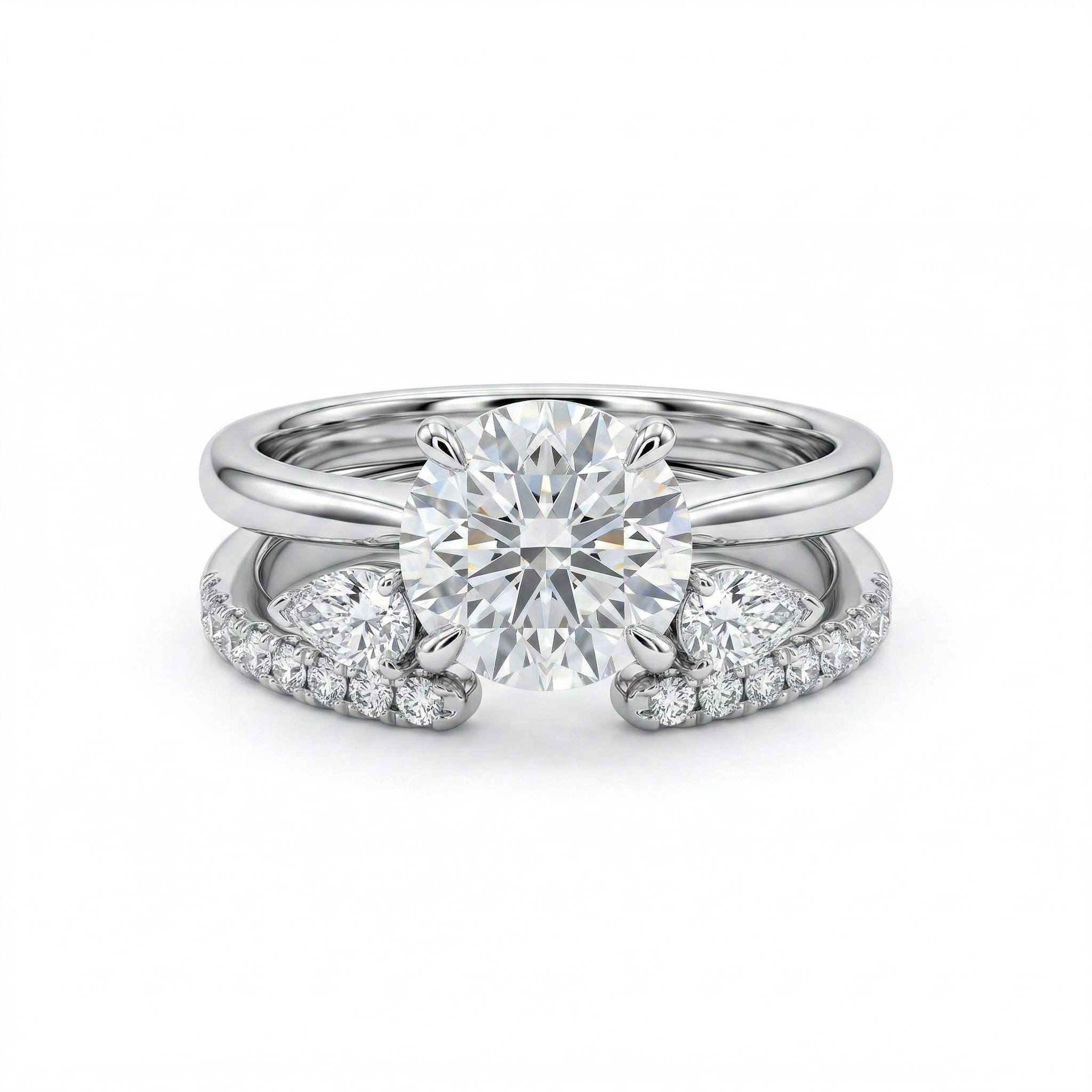 1.6 ct.tw. Stackable Round Cut VVS Moissanite S925 Silver Wedding Ring Set