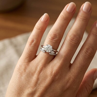 1.6 ct.tw. Stackable Round Cut VVS Moissanite S925 Silver Wedding Ring Set