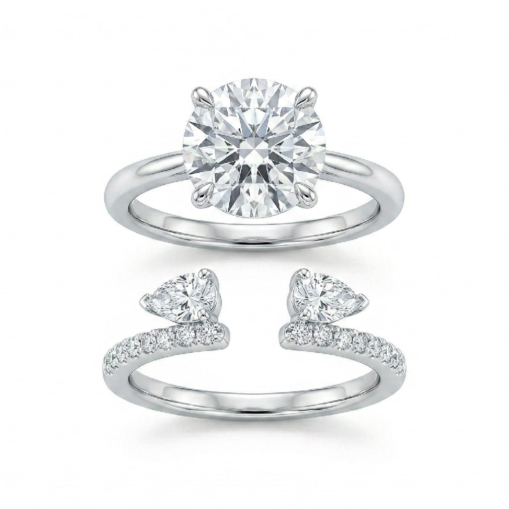 1.6 ct.tw. Stackable Round Cut VVS Moissanite S925 Silver Wedding Ring Set