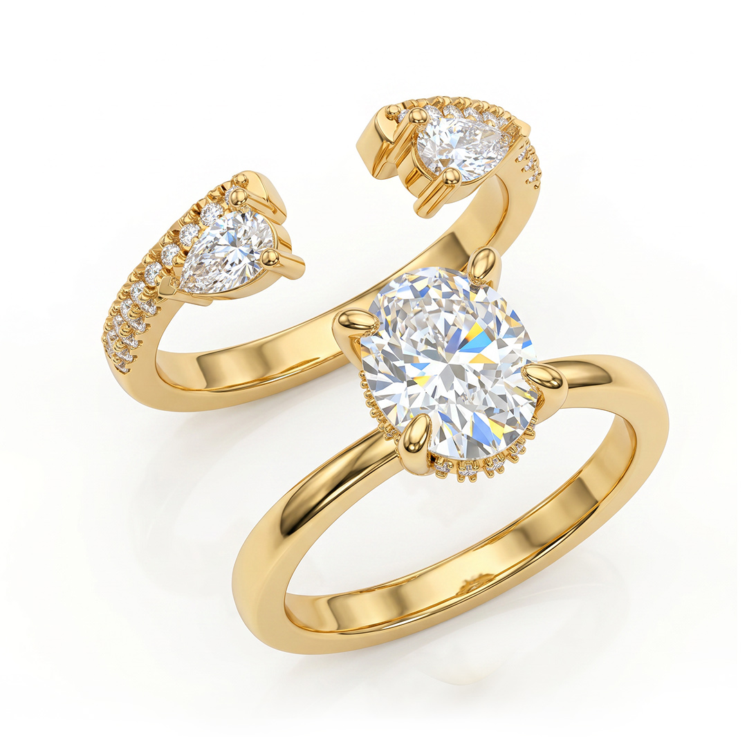 2.57 ct.tw. Stackable Oval Cut Wedding Ring Set -2Pcs 2.57 ct.tw. Stackable Oval Cut Wedding Ring Set -2Pcs