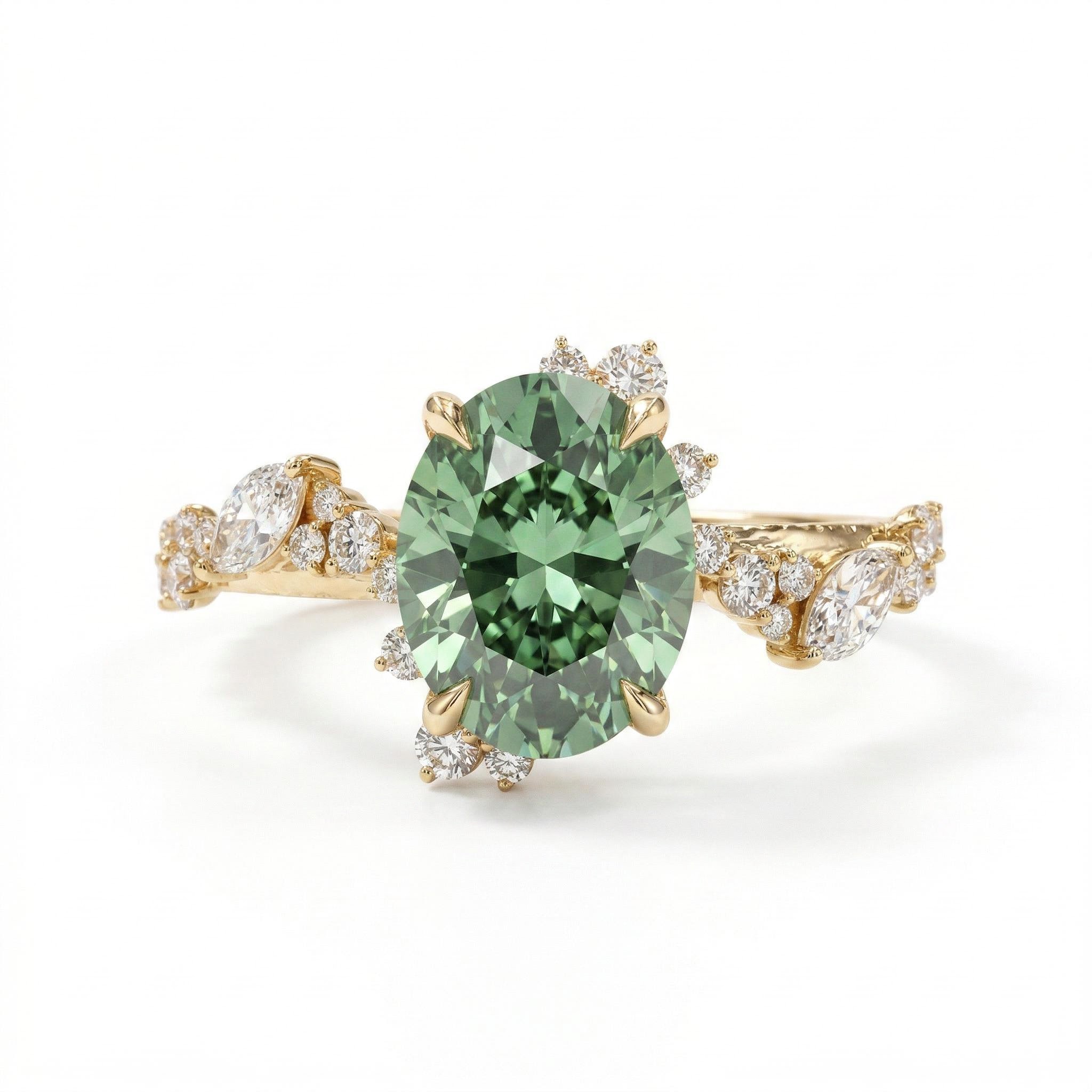 2.2 ct.tw. Nature-inspired Precision Sparkle Green Oval Cut S925 Silver Engagement Ring
