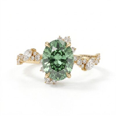 2.2 ct.tw. Nature-inspired Precision Sparkle Green Oval Cut S925 Silver Engagement Ring
