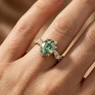 2.2 ct.tw. Nature-inspired Precision Sparkle Green Oval Cut S925 Silver Engagement Ring
