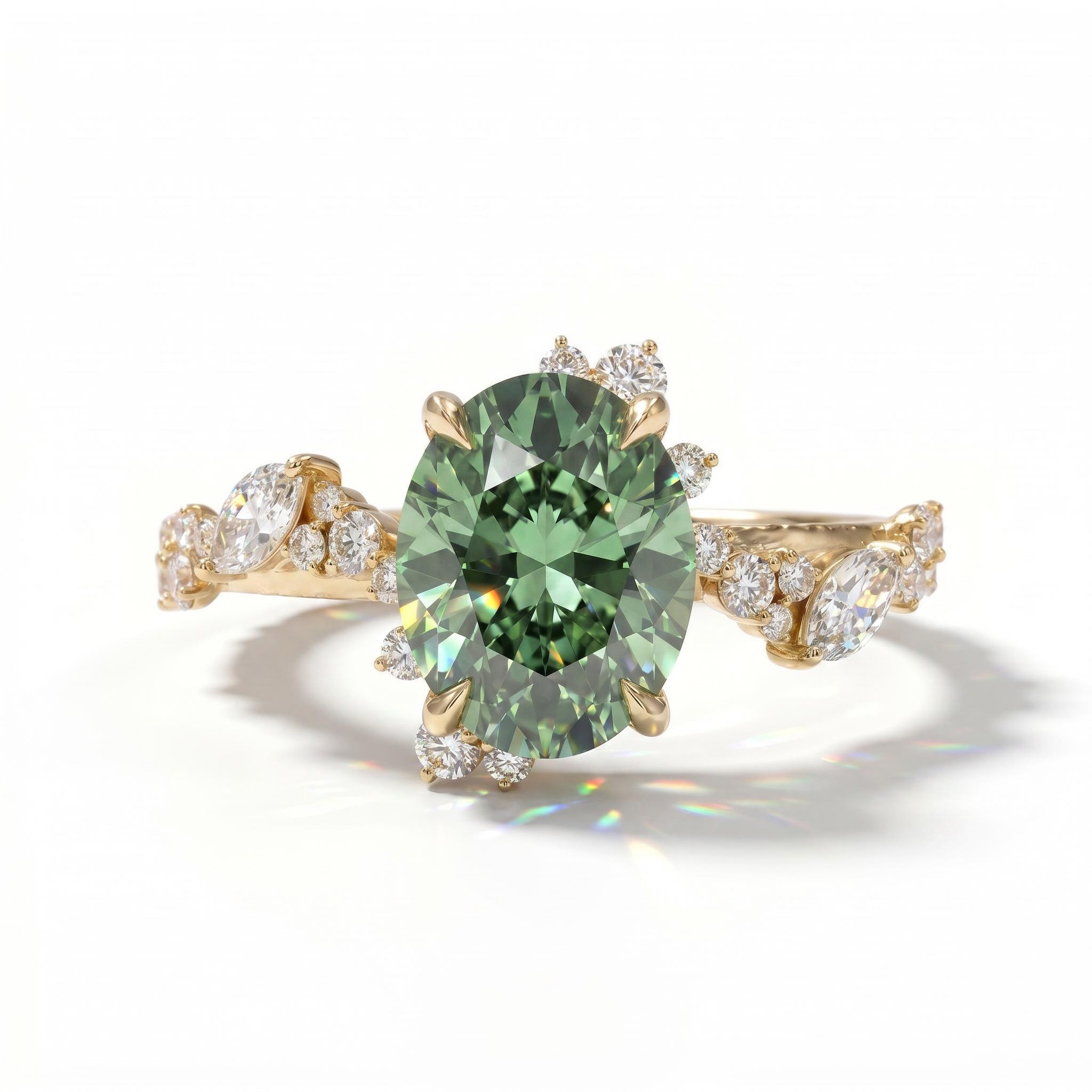 5.51 ct.tw. Nature-inspired Precision Sparkle Green Oval Cut S925 Silver Engagement Ring 5.51 ct.tw. Nature-inspired Precision Sparkle Green Oval Cut S925 Silver Engagement Ring