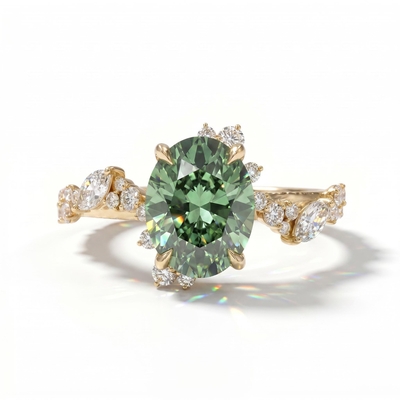 5.51 ct.tw. Nature-inspired Precision Sparkle Green Oval Cut S925 Silver Engagement Ring