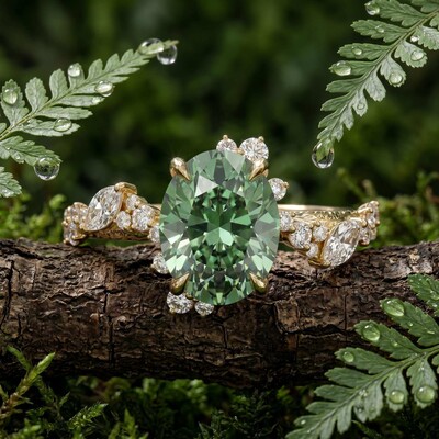 5.51 ct.tw. Nature-inspired Precision Sparkle Green Oval Cut S925 Silver Engagement Ring