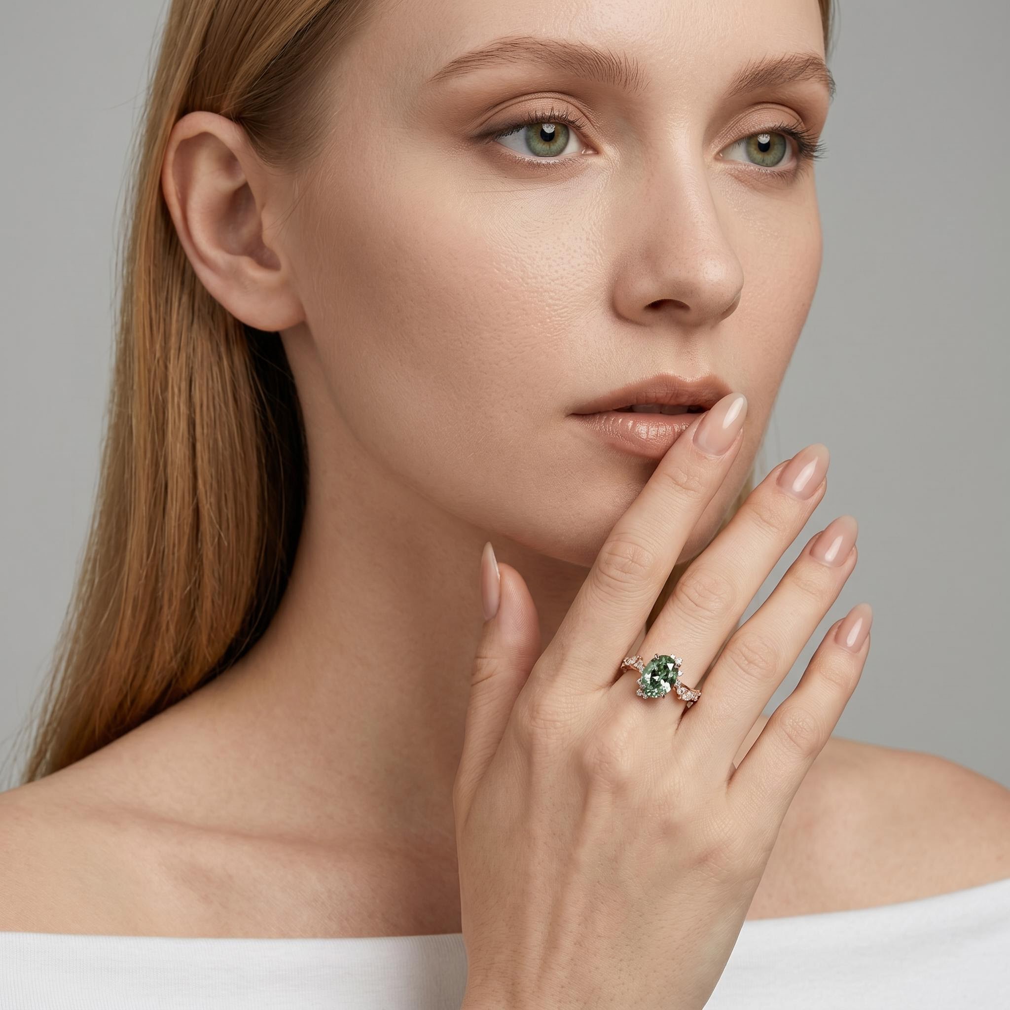 5.51 ct.tw. Nature-inspired Precision Sparkle Green Oval Cut S925 Silver Engagement Ring 5.51 ct.tw. Nature-inspired Precision Sparkle Green Oval Cut S925 Silver Engagement Ring