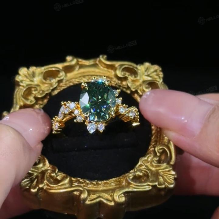 5.51 ct.tw. Nature-inspired Precision Sparkle Green Oval Cut S925 Silver Engagement Ring 5.51 ct.tw. Nature-inspired Precision Sparkle Green Oval Cut S925 Silver Engagement Ring