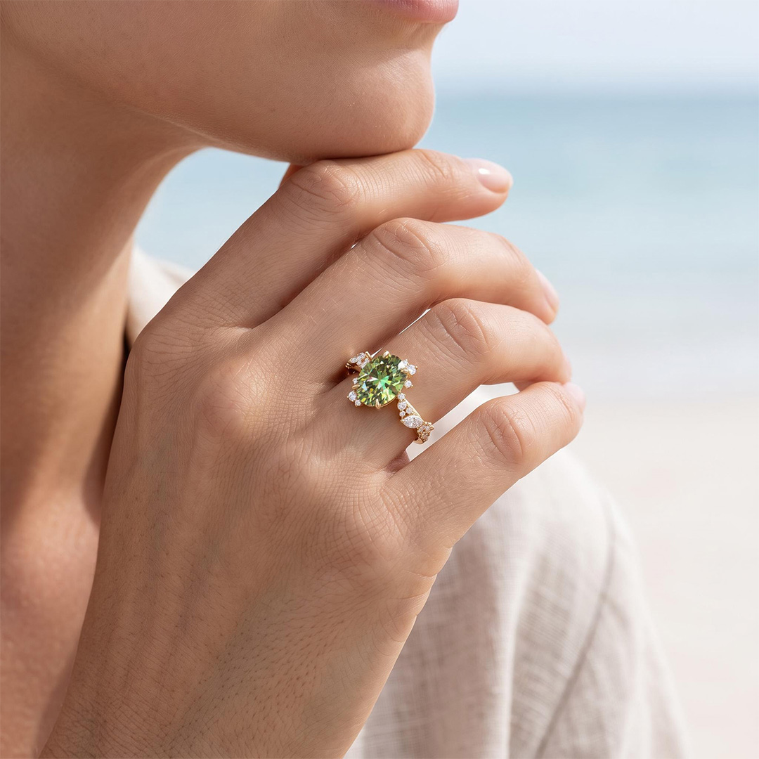 5.51 ct.tw. Nature-inspired Precision Sparkle VVS Moissanite Dark Green Oval Cut Engagement Ring 5.51 ct.tw. Nature-inspired Precision Sparkle VVS Moissanite Dark Green Oval Cut Engagement Ring
