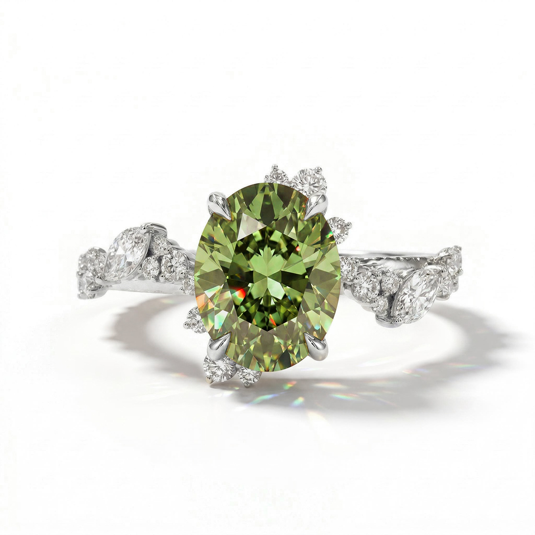 5.51 ct.tw. Nature-inspired Precision Sparkle VVS Moissanite Dark Green Oval Cut Engagement Ring 5.51 ct.tw. Nature-inspired Precision Sparkle VVS Moissanite Dark Green Oval Cut Engagement Ring
