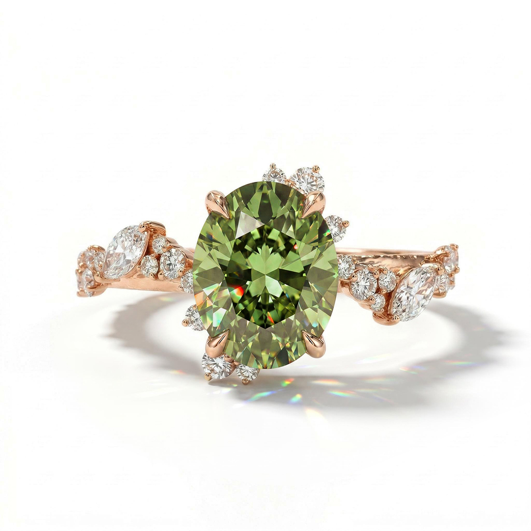 5.51 ct.tw. Nature-inspired Precision Sparkle VVS Moissanite Dark Green Oval Cut Engagement Ring 5.51 ct.tw. Nature-inspired Precision Sparkle VVS Moissanite Dark Green Oval Cut Engagement Ring