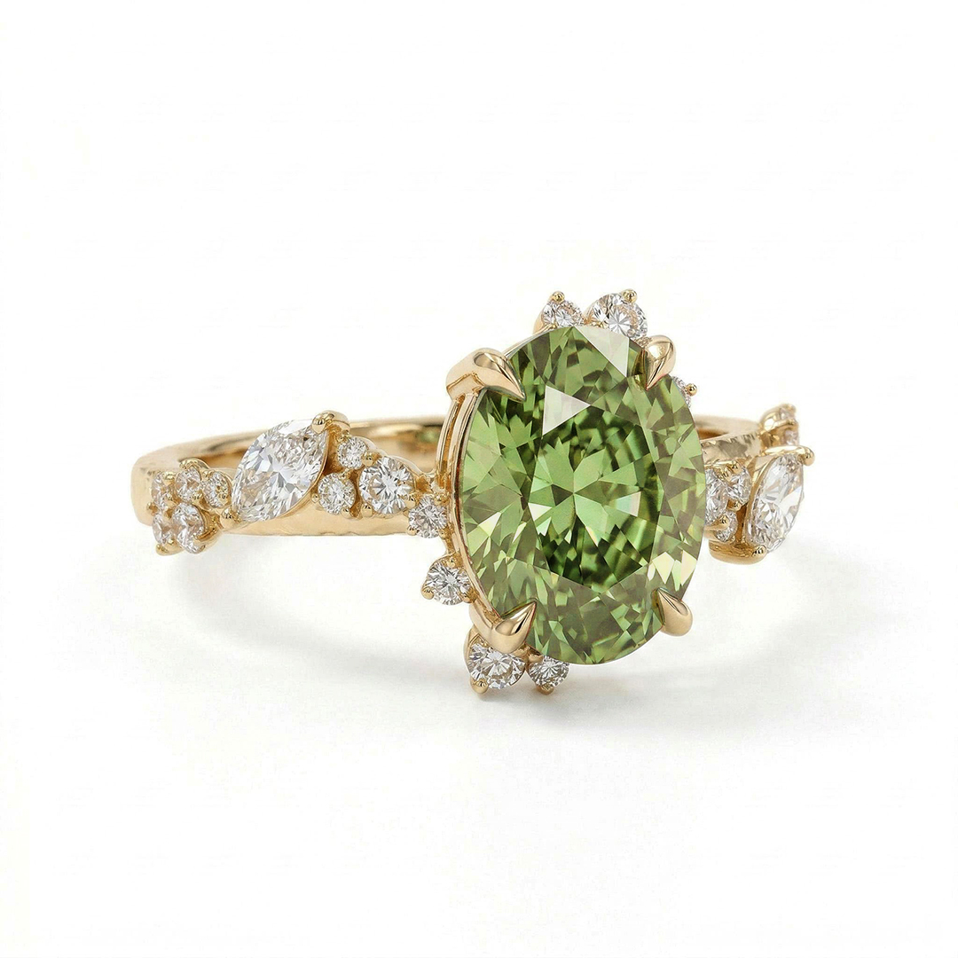 5.51 ct.tw. Nature-inspired Precision Sparkle VVS Moissanite Dark Green Oval Cut Engagement Ring 5.51 ct.tw. Nature-inspired Precision Sparkle VVS Moissanite Dark Green Oval Cut Engagement Ring