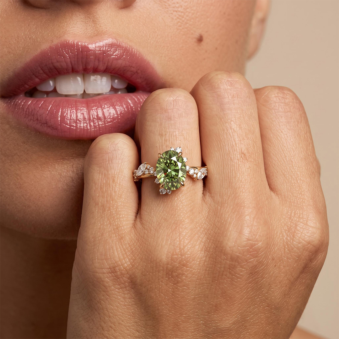 5.51 ct.tw. Nature-inspired Precision Sparkle VVS Moissanite Dark Green Oval Cut Engagement Ring 5.51 ct.tw. Nature-inspired Precision Sparkle VVS Moissanite Dark Green Oval Cut Engagement Ring