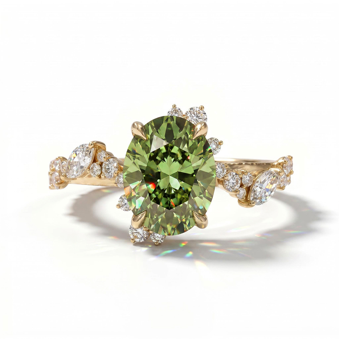 5.51 ct.tw. Nature-inspired Precision Sparkle VVS Moissanite Dark Green Oval Cut Engagement Ring 5.51 ct.tw. Nature-inspired Precision Sparkle VVS Moissanite Dark Green Oval Cut Engagement Ring