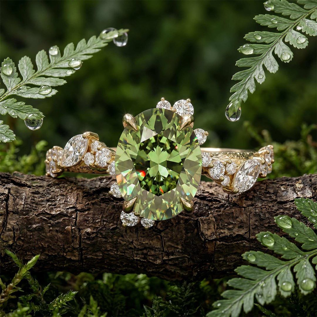 5.51 ct.tw. Nature-inspired Precision Sparkle VVS Moissanite Dark Green Oval Cut Engagement Ring 5.51 ct.tw. Nature-inspired Precision Sparkle VVS Moissanite Dark Green Oval Cut Engagement Ring