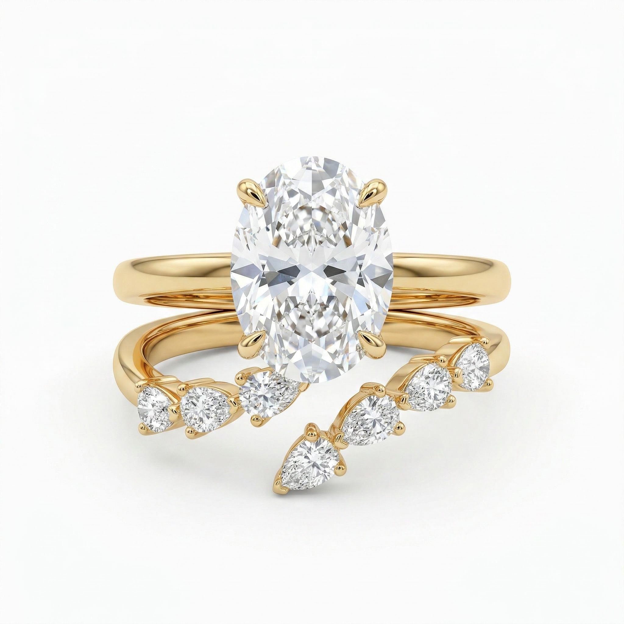 2.8 ct.tw. Elegant Oval Cut  VVS Moissanite S925 Silver Wedding Ring Set