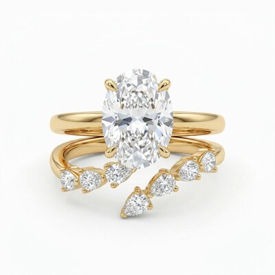 2.8 ct.tw. Elegant Oval Cut  VVS Moissanite S925 Silver Wedding Ring Set