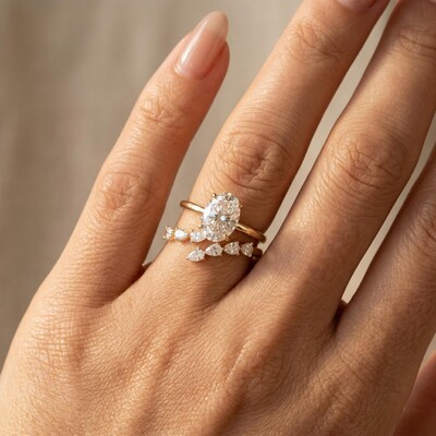 2.8 ct.tw. Elegant Oval Cut  VVS Moissanite S925 Silver Wedding Ring Set