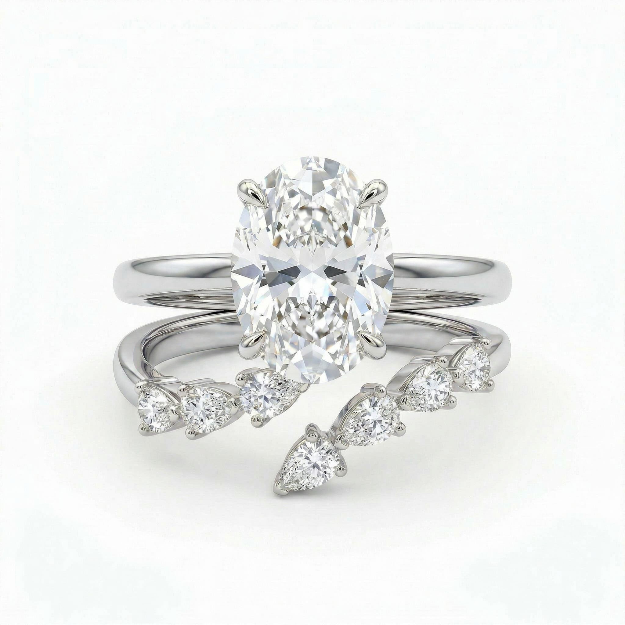 2.8 ct.tw. Elegant Oval Cut  VVS Moissanite S925 Silver Wedding Ring Set