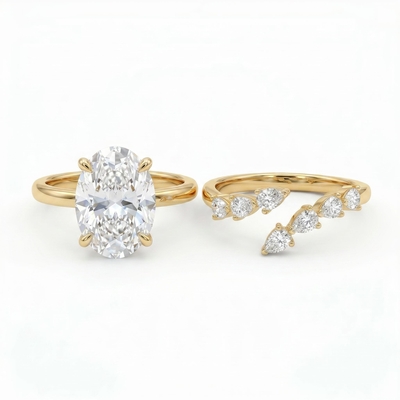 2.8 ct.tw. Elegant Oval Cut VVS Moissanite S925 Silver Wedding Ring Set
