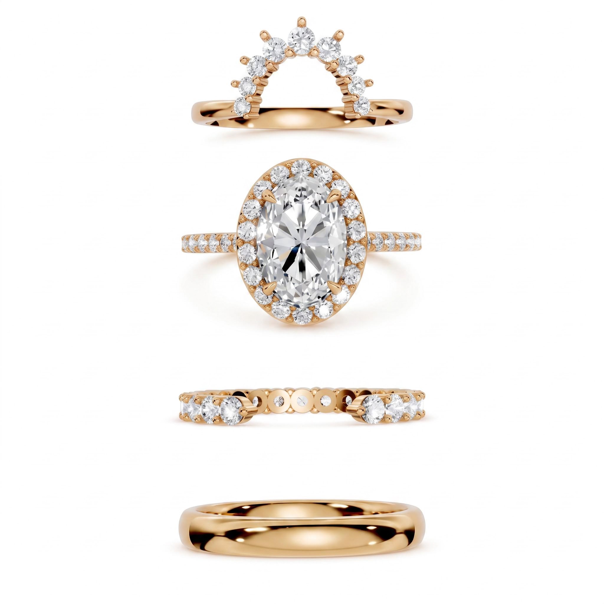 2.5 ct.tw. Sparkling Halo Oval Cut VVS Moissanite S925 Silver Wedding Ring Set