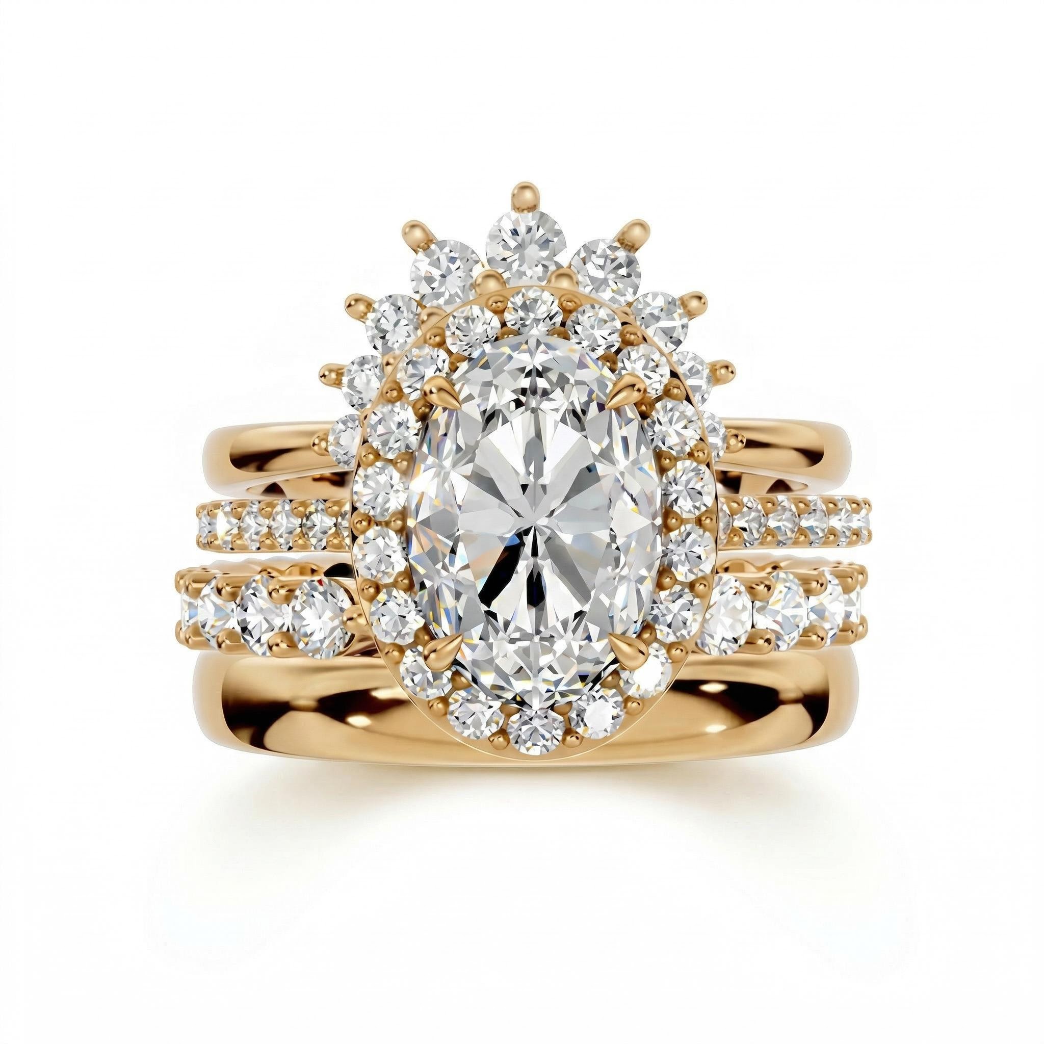 2.5 ct.tw. Sparkling Halo Oval Cut VVS Moissanite S925 Silver Wedding Ring Set