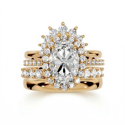 2.5 ct.tw. Sparkling Halo Oval Cut VVS Moissanite S925 Silver Wedding Ring Set