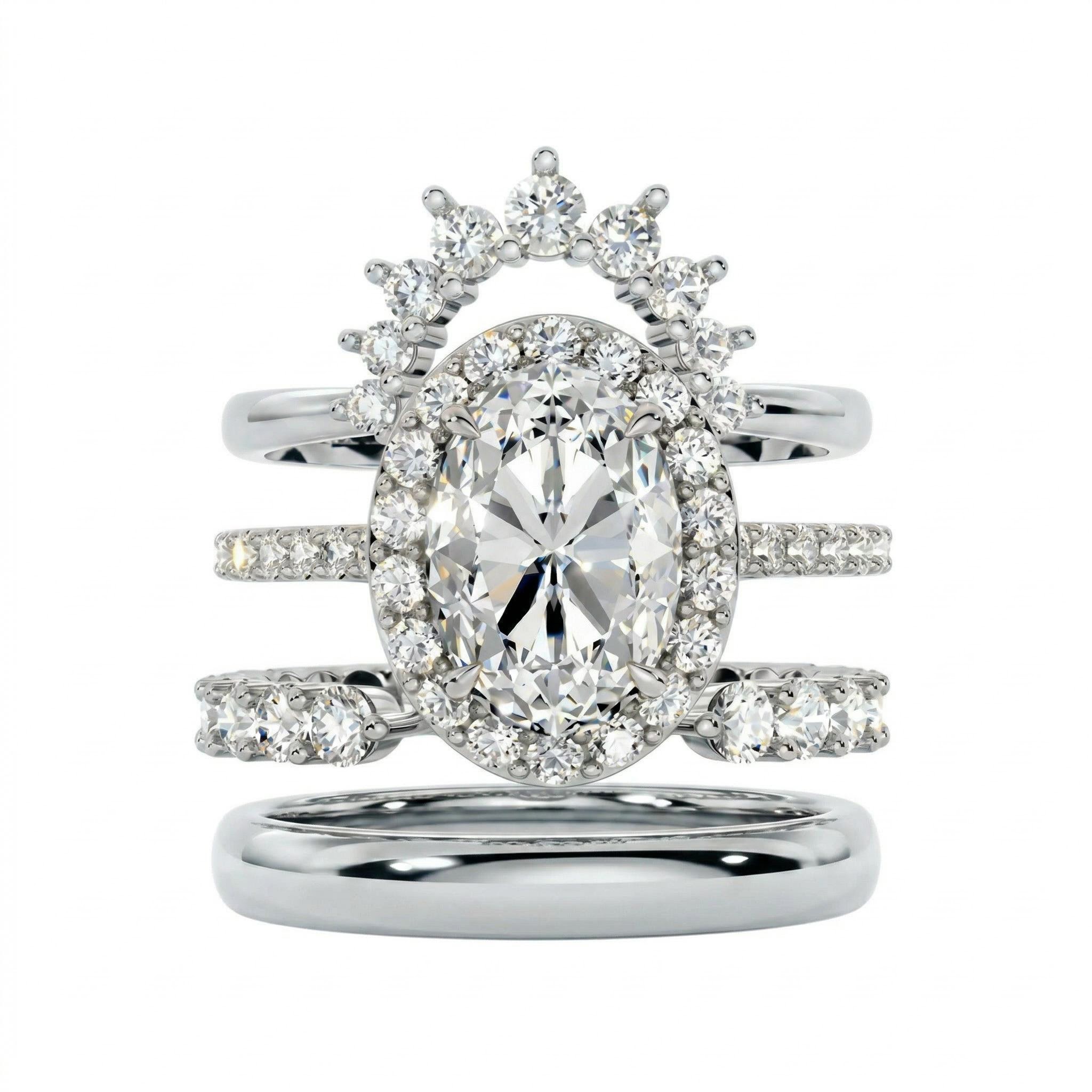 2.5 ct.tw. Sparkling Halo Oval Cut VVS Moissanite S925 Silver Wedding Ring Set